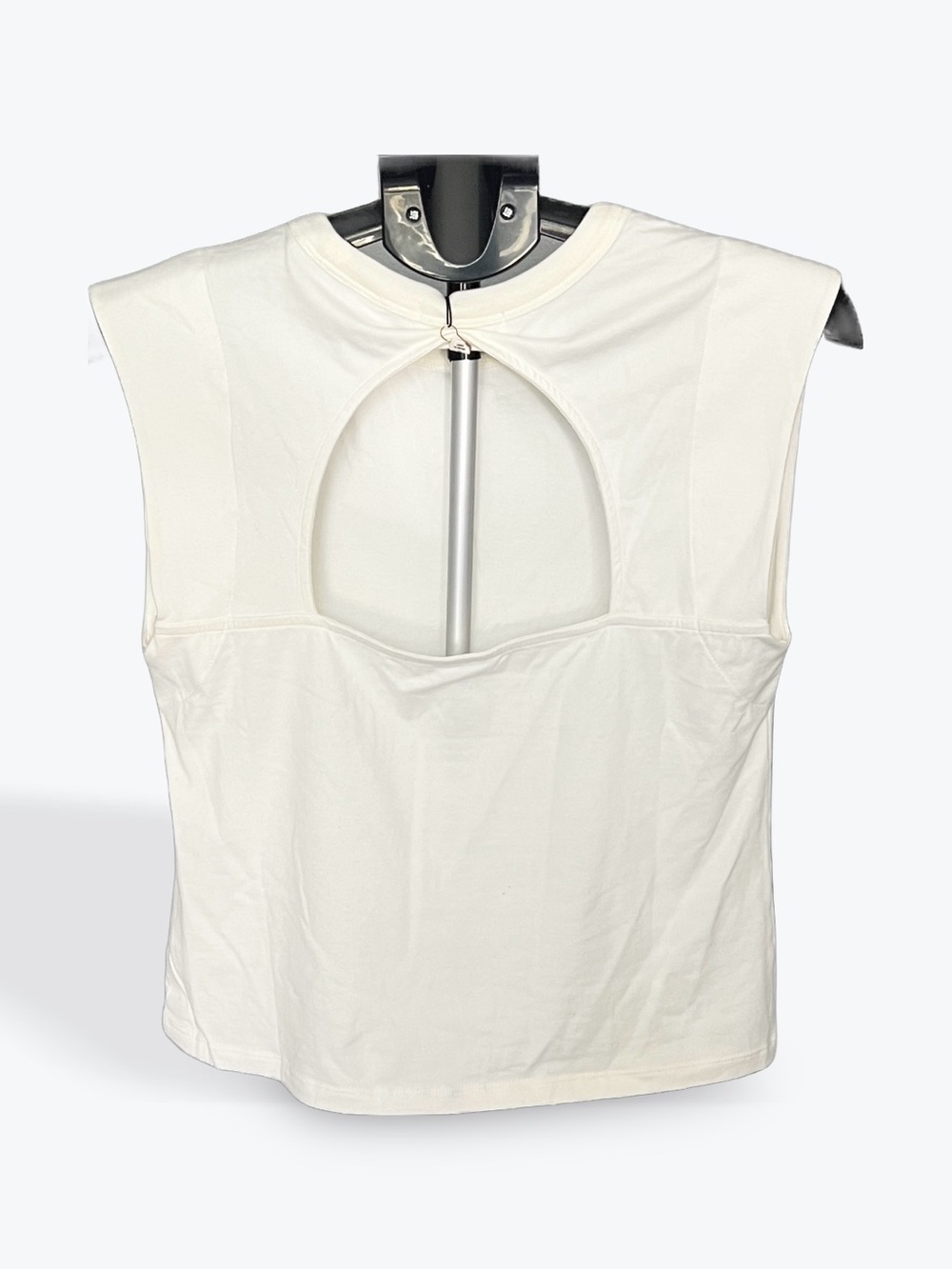 Sleeveless crewneck open back top in cream - Picture 2 of 3